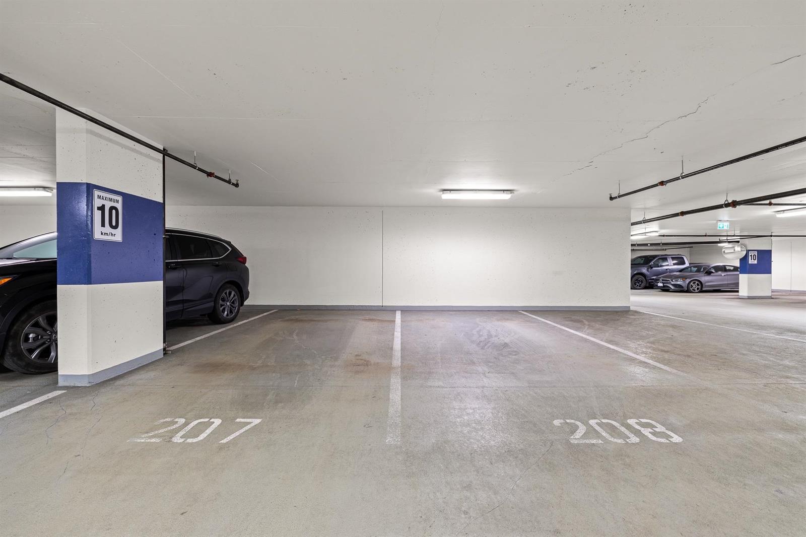 The two parking stalls side by side in the underground.