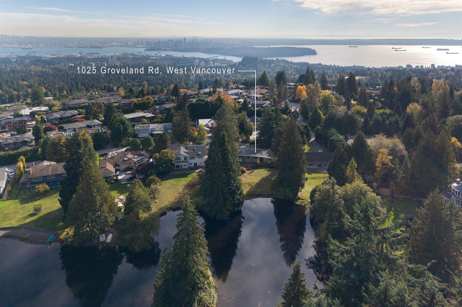 An aerial view south over West Vancouver to Burrard Inlet and the city.