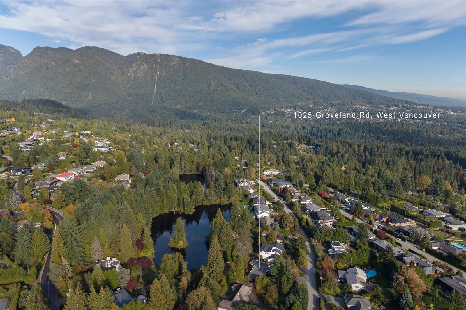 An aerial view north to the mountain above the neighbourhood.