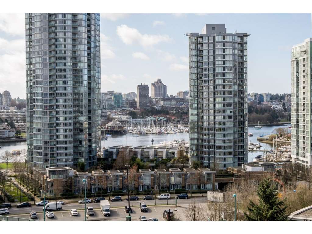 False Creek from the windows, towers on the near shore and the marina beyond.