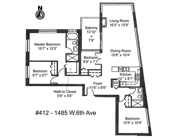 The floor plan of the suite, rooms and dimensions marked.