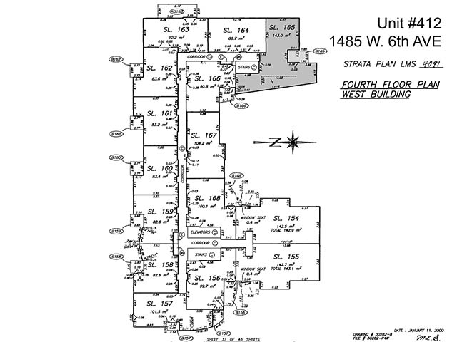 The strata plan for the fourth floor of the west building, with the suite marked.